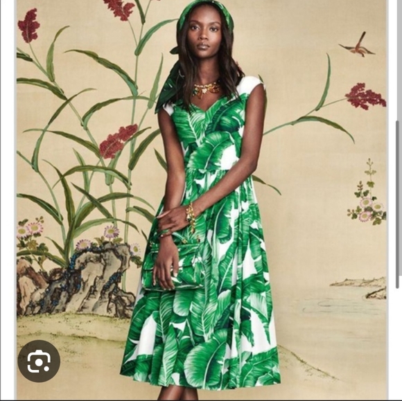 Dolce & Gabbana Bana Leaf Print Midi dress - Picture 2 of 7